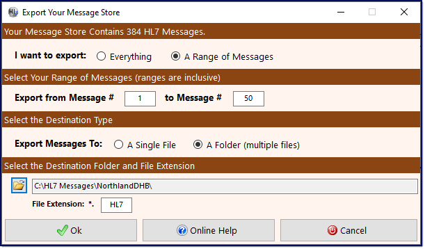 The Export Window (Export to a folder) The Export Window (Export to a folder)