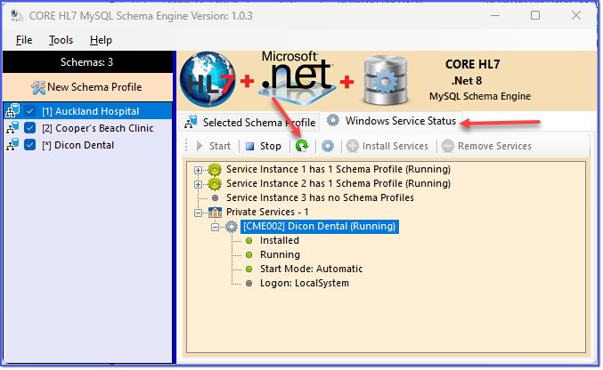 The Main Window (Services Display) The Main Window (Services Display)