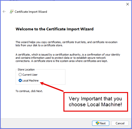 Importing a Certificate Into the Store Importing a Certificate Into the Store