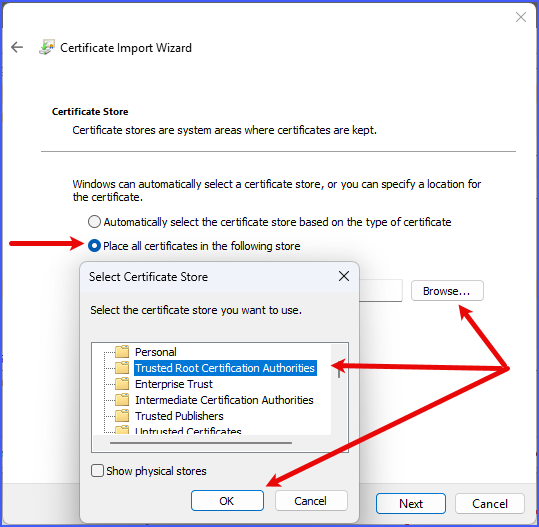 Importing a Certificate Into Trusted Store Importing a Certificate Into Trusted Store