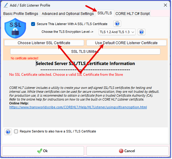 SSL / TLS Settings Choose Certificate SSL / TLS Settings Choose Certificate