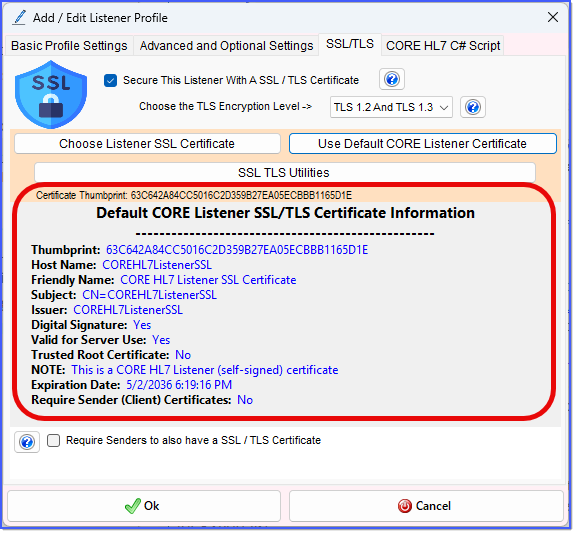 SSL / TLS Settings (Certificate Selected) SSL / TLS Settings (Certificate Selected)