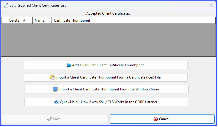 Allowed Client Certificates (Empty)
