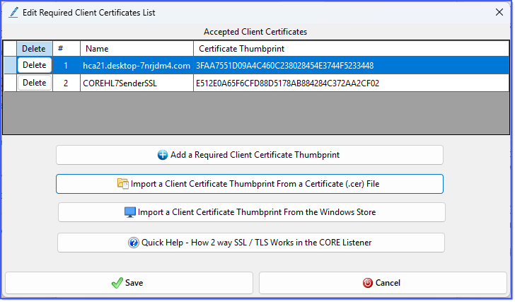 Allowed Client Certificates (2 Entries)