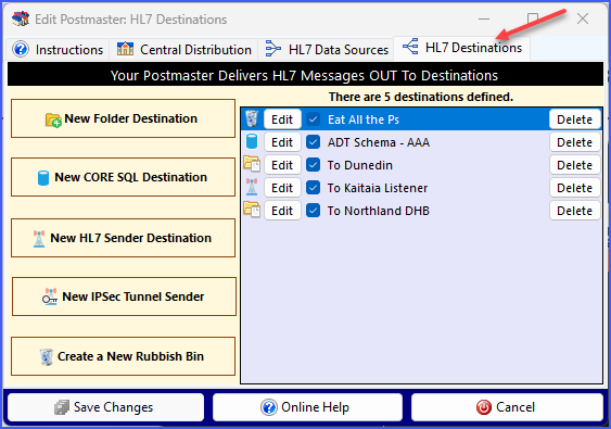 HL7 Destinations HL7 Destinations