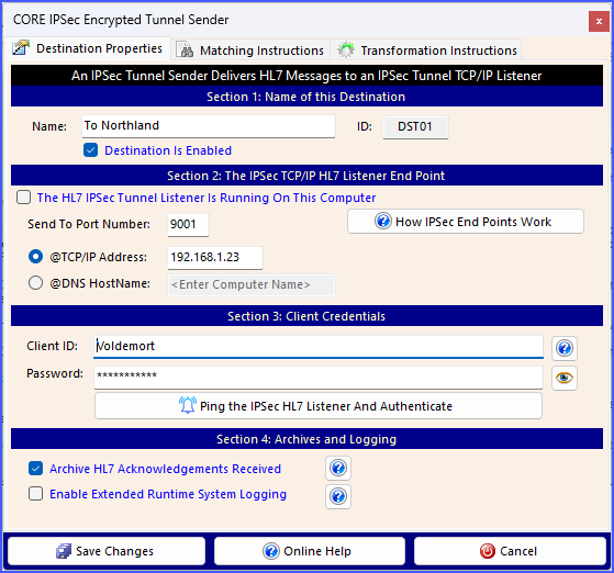 Create or Edit a IPSec Sender Destination Create or Edit a IPSec Sender Destination
