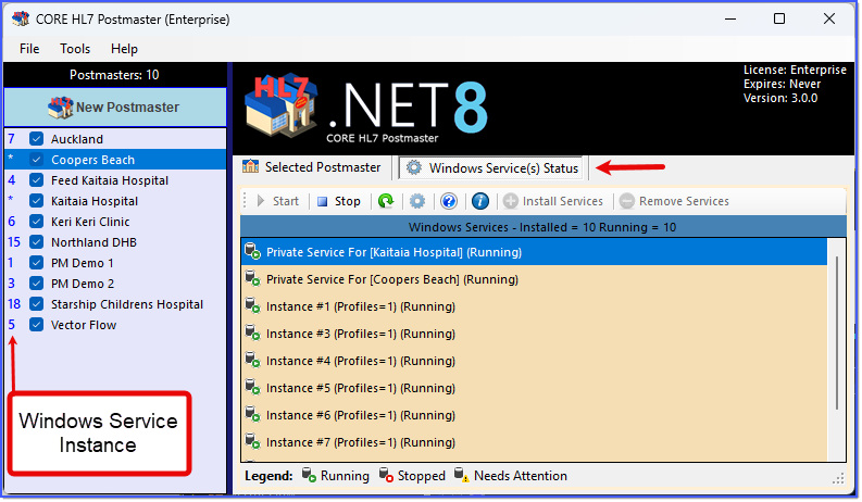 The Main Window Services Running