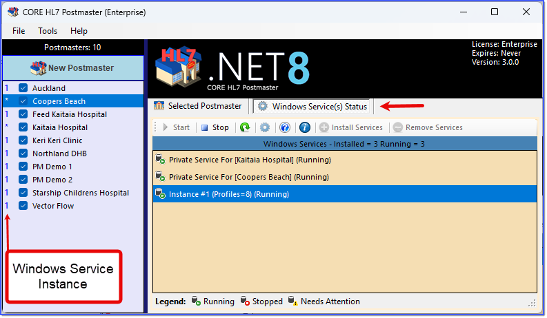 The Main Window 1 Primary Service Running