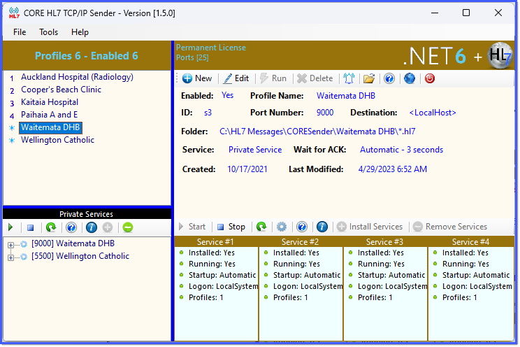 CORE HL7 TCP/IP Sender