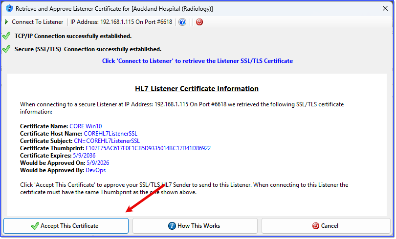 Approve Listener Certificate