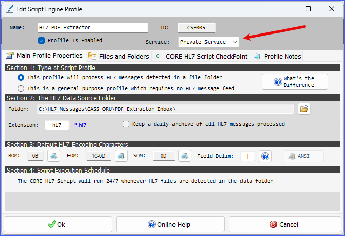 Script Engine Profile Main Properties