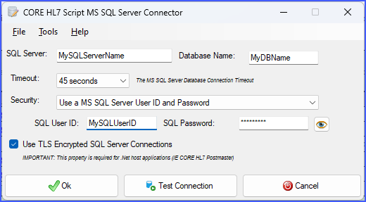 MS SQL Connector Edit Window MS SQL Connector Edit Window