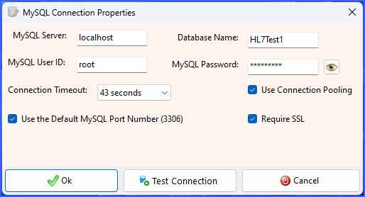 MySQL Connector Edit Window MySQL Connector Edit Window